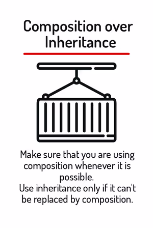 Make sure that you are using composition whenever it is possible. Use inheritance only if it can’t be replaced by composition.