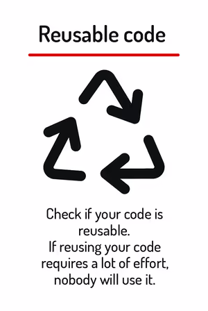 Check if your code is reusable. If reusing your code requires a lot of effort, nobody will use it.